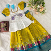 Mustard & White Colour Embroidered Girls Lehenga Set -VS3491